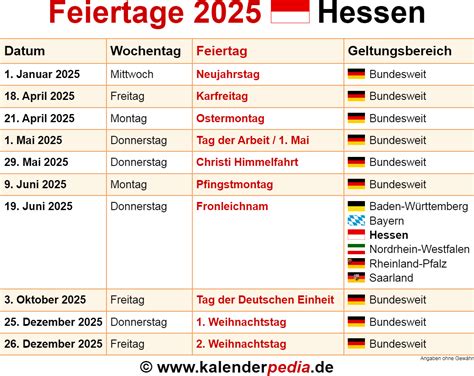 三亥|Feiertage Hessen 2024, 2025 und 2026